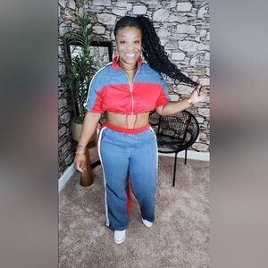 Stylish Red and Blue Women's Tracksuit